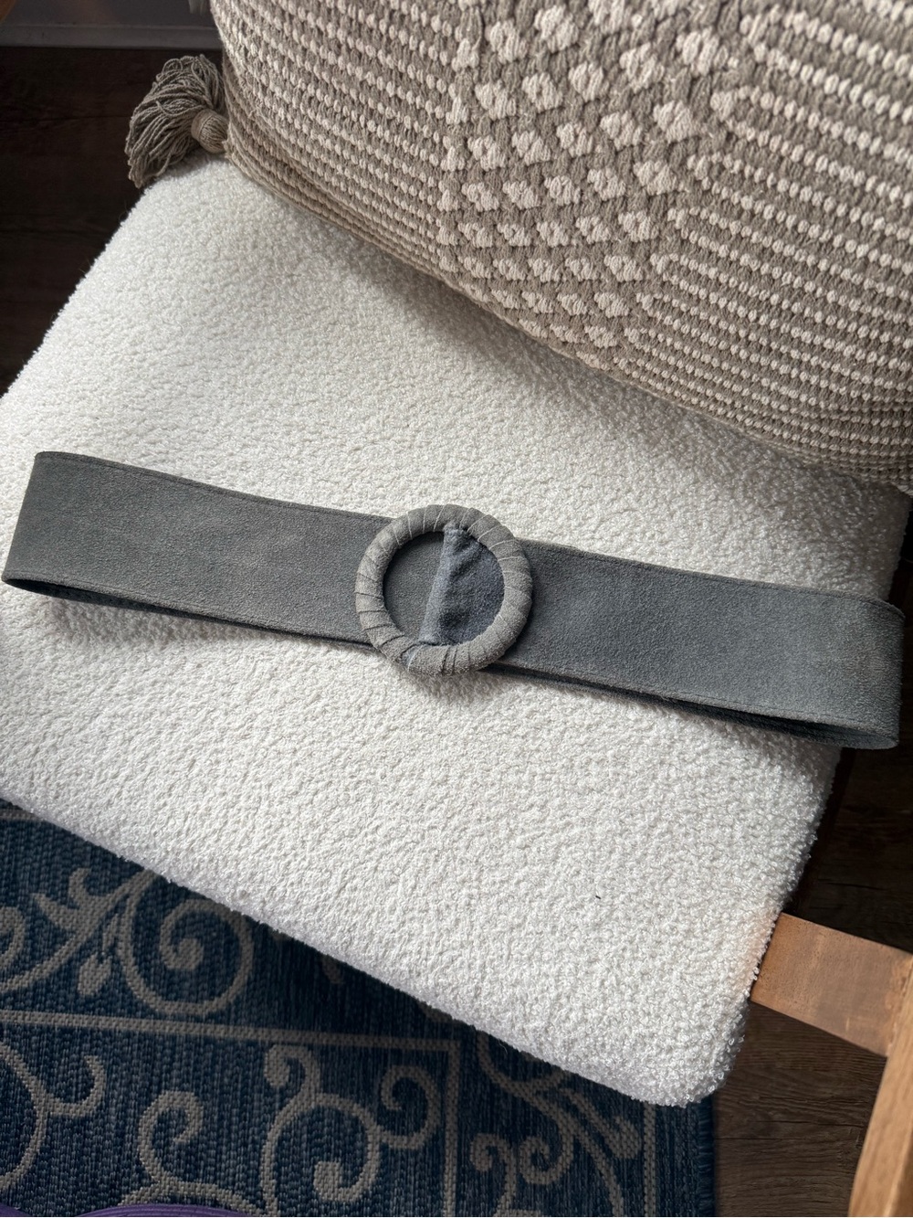 Gray Fabric Waist Leather Belt with Wrapped Buckle